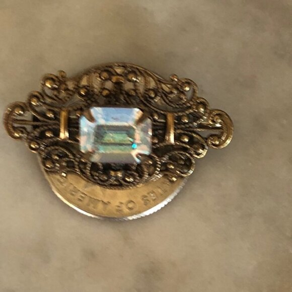 SADIE GREEN Signed Filigree Rectangle Crystal Brooch Pin Vintage - Picture 13 of 15